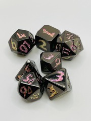 TEG - 7 Gunmetal w/ Pink Glitter Dragonscale Metal Polyhedral Dice