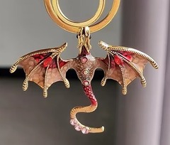 TEG - Metal Dragon Keychain - Gold w/ Red