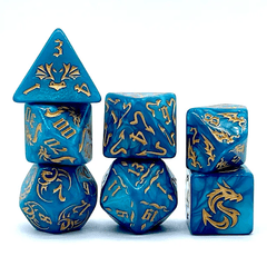 TEG - 7 Petrol w/ Gold Dragon Polyhedral Dice