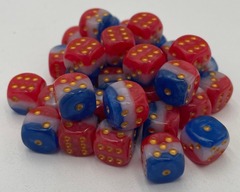 TEG - 36 Red, White & Blue w/ Gold Layered 12mm D6 Dice