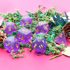 TEG - 7 Translucent Purple w/ Gold Galaxy Polyhedral Dice