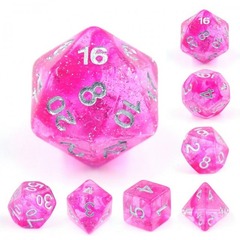 TEG - 7 Translucent Pink w/ Silver Glitter Polyhedral Dice