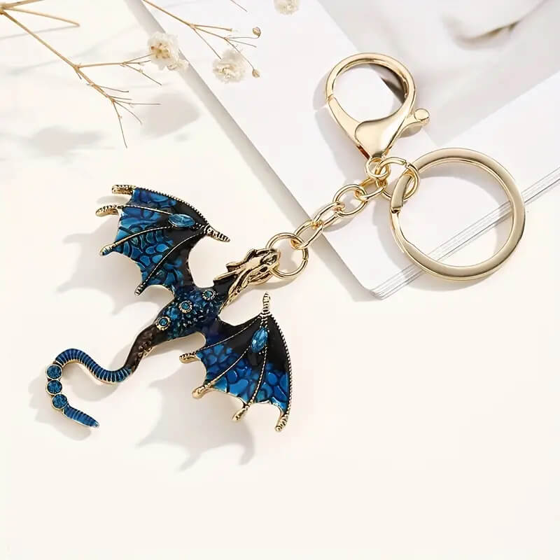 TEG - Metal Dragon Keychain - Gold w/ Blue