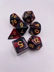 TEG - 7 Black & Red w/ Gold Galaxy Polyhedral Dice