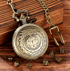 TEG - Bronze Ouroboros Pocket Watch Keychain w/ Mini Polyhedral Set