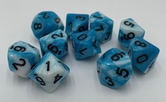 TEG - 10 Blue & White w/ Black Marbled D10 Dice