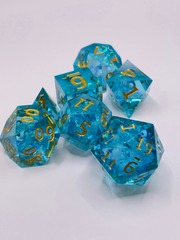 TEG - 7 Aqua w/ Gold Kaleidoscope Polyhedral Dice