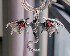 TEG - Metal Dragon Keychain - Silver w/ Black