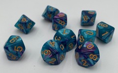 TEG - 10 Purple & Teal w/ Gold Marbled D10 Dice