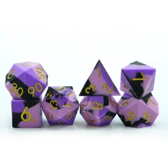 TEG - 7 Black, Pink & Purple w/ Gold Silicone Polyhedral Dice