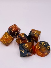 TEG - 7 Black & Orange w/ Gold Galaxy Polyhedral Dice