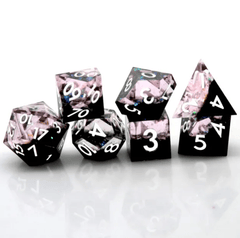 TEG - 7 Black & Pink w/ White Kaleidoscope Polyhedral Dice