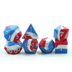 TEG - 7 Blue, Red & White w/ Silver Silicone Polyhedral Dice