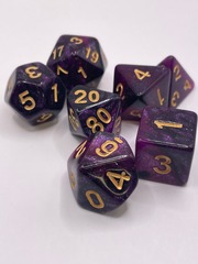 TEG - 7 Black & Purple w/ Gold Galaxy Polyhedral Dice