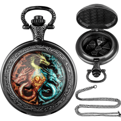 TEG - Gunmetal Hydragon Pocket Watch Keychain w/ Mini Polyhedral Set