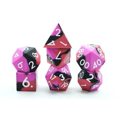 TEG - 7 Black, Pink & Red w/ White Silicone Polyhedral Dice