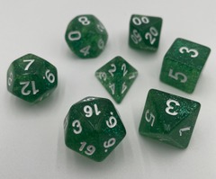 TEG - 7 Green w/ White Glitter Polyhedral Dice