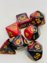 TEG - 7 Black & Red w/ Gold Marbled Mini Polyhedral Dice