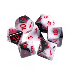 TEG - 7 Black & White w/ Red Marbled Polyhedral Dice