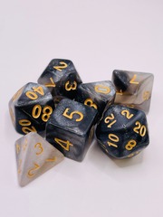 TEG - 7 Black & White w/ Gold Galaxy Polyhedral Dice