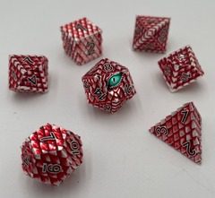 TEG - 7 Red w/ Black Dragon's Eye Metal Polyhedral Dice