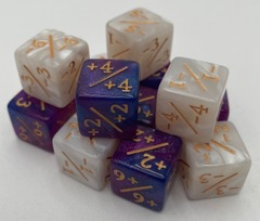 TEG - 12 Purple & White Marbled Plus and Minus D6 Dice