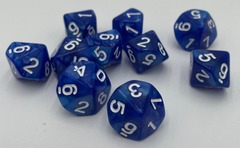 TEG - 10 Blue w/ White Marbled D10 Dice