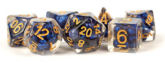 Pearl Resin 16mm Poly Dice Set: Royal Blue/Gold Numbers (7)