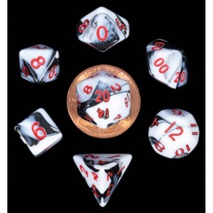 Mini Polyhedral Dice Set - Marble w/ Red Numbers