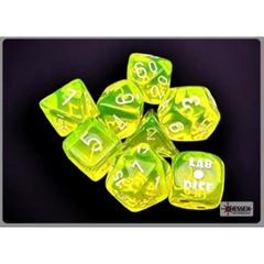 Lab Dice 7: Translucent Polyhedral Neon Yellow/white 7-Die Set (with bonus die) CHX30061