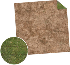 Monster Game Mat: 3x3 - Broken Grassland / Desert Scrubland ( Gridded )