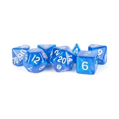 Mini Polyhedral Dice Set - Stardust Blue w/ Silver Numbers