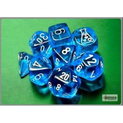 Lab Dice 7: Translucent Polyhedral Tropical Blue/white 7-Die Set (with bonus die) CHX30063