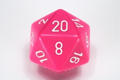 Opaque Pink/white 34mm d20 Dice
