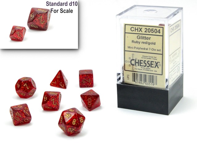 Glitter Mini-Polyhedral Ruby Red/gold 7-Die Set 20504