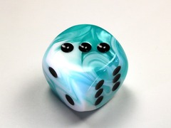Gemini Teal-White/black 30mm d6 dice w/pips dg3044
