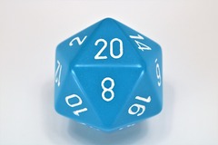 Opaque Light Blue/white 34mm d20 Dice
