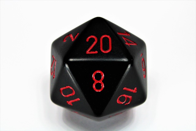 Opaque Black/red 34mm d20 Dice