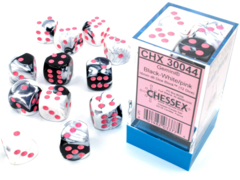 Gemini® 16mm d6 Black-White/pink Dice Block™ (12 dice).  30044