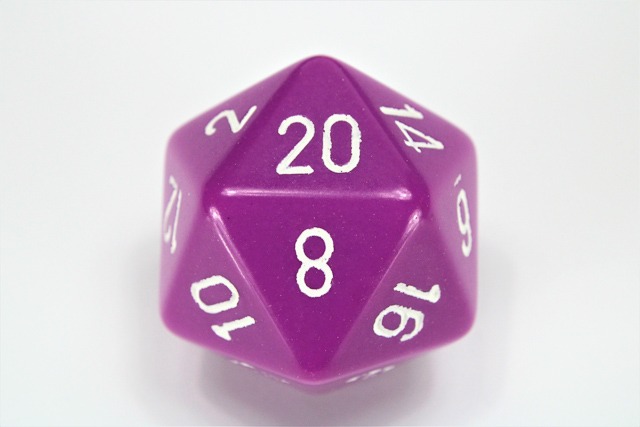Opaque Light Purple/white 34mm d20 Dice