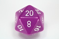 Opaque Light Purple/white 34mm d20 Dice