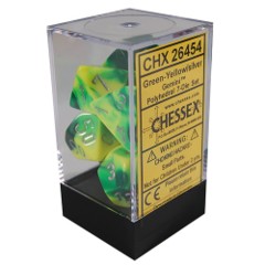 Gemini Polyhedral 7 Dice Green Yellow w/ silver