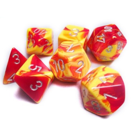 Gemini Polyhedral 7 Dice Red Yellow w/ silver