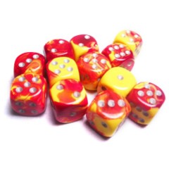 Gemini 16mm pipped d6 Dice Red Yellow w/ silver