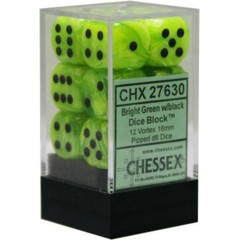 Vortex 16mm pipped d6 Dice Bright Green w/ black