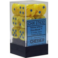 Vortex 16mm pipped d6 Dice Yellow w/ blue