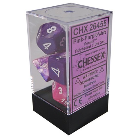 Gemini Polyhedral 7 Dice Pink Purple w/ white