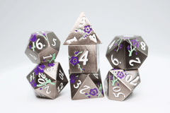 Metallic Bouquet: Silver with Purple Orchids - Metal RPG Dice Set - Foam Brain