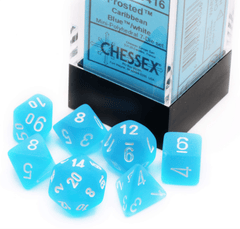 Mini Polyhedral 7-Die Set: Translucent Mini polyhedral Frosted Caribean Blue/White(CHX20416)