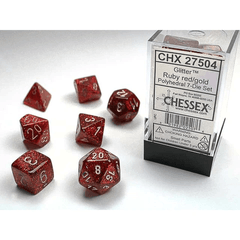 7 Glitter Ruby w/ Gold Polyhedral Dice - CHX27504